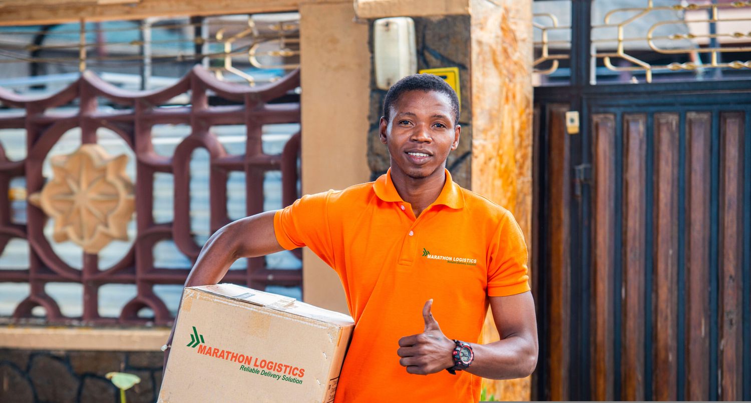 A Marathon Logistics courier with a sealed parcel