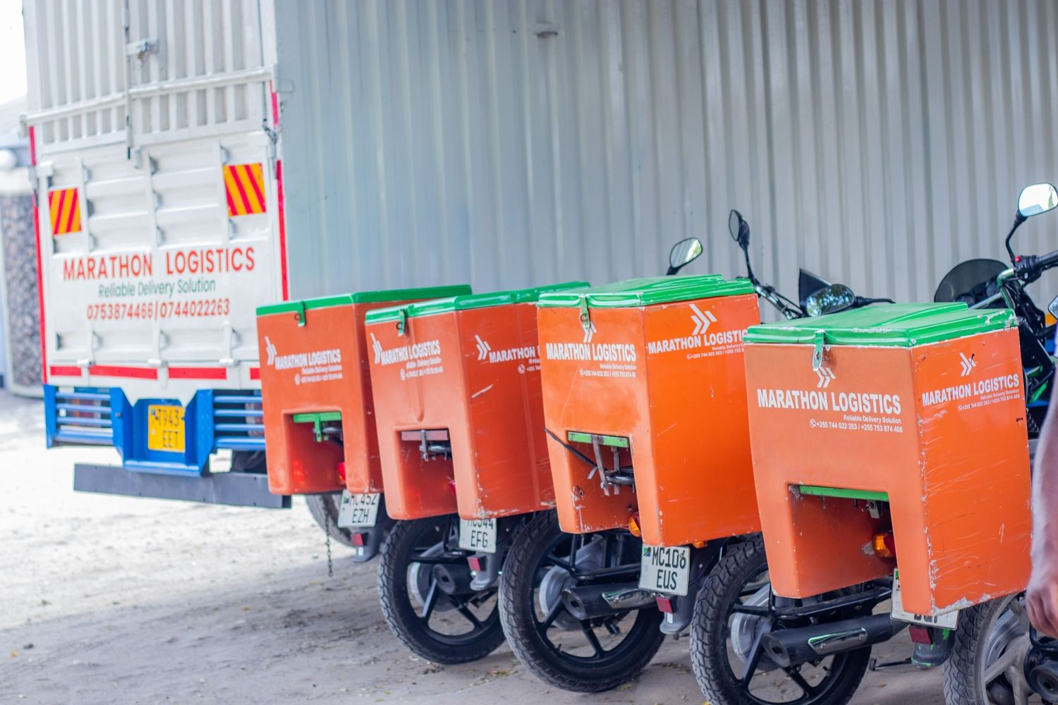 A Marathon Logistics rider's motorcycle with its cargo box